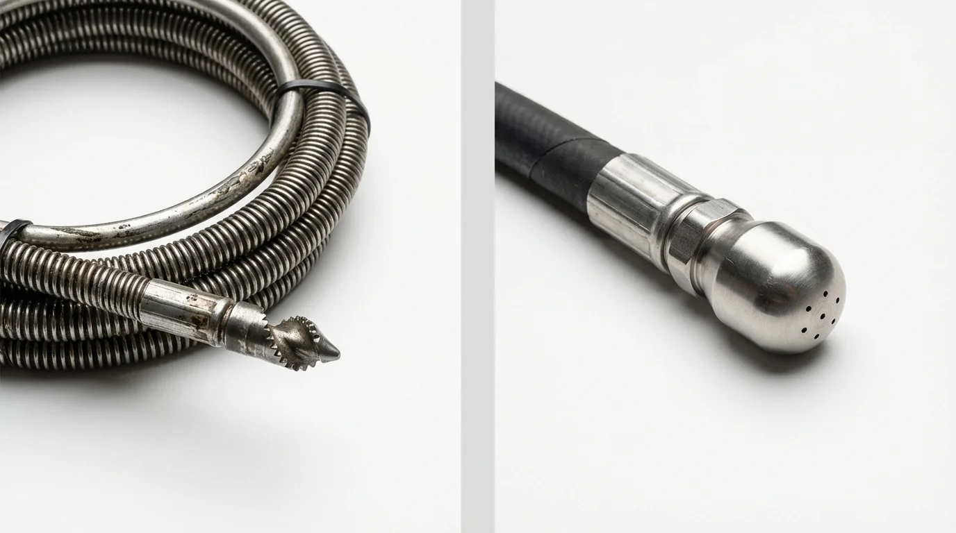 Drain snake cable and hydro jetting nozzle used for drain cleaning in Nolensville, TN