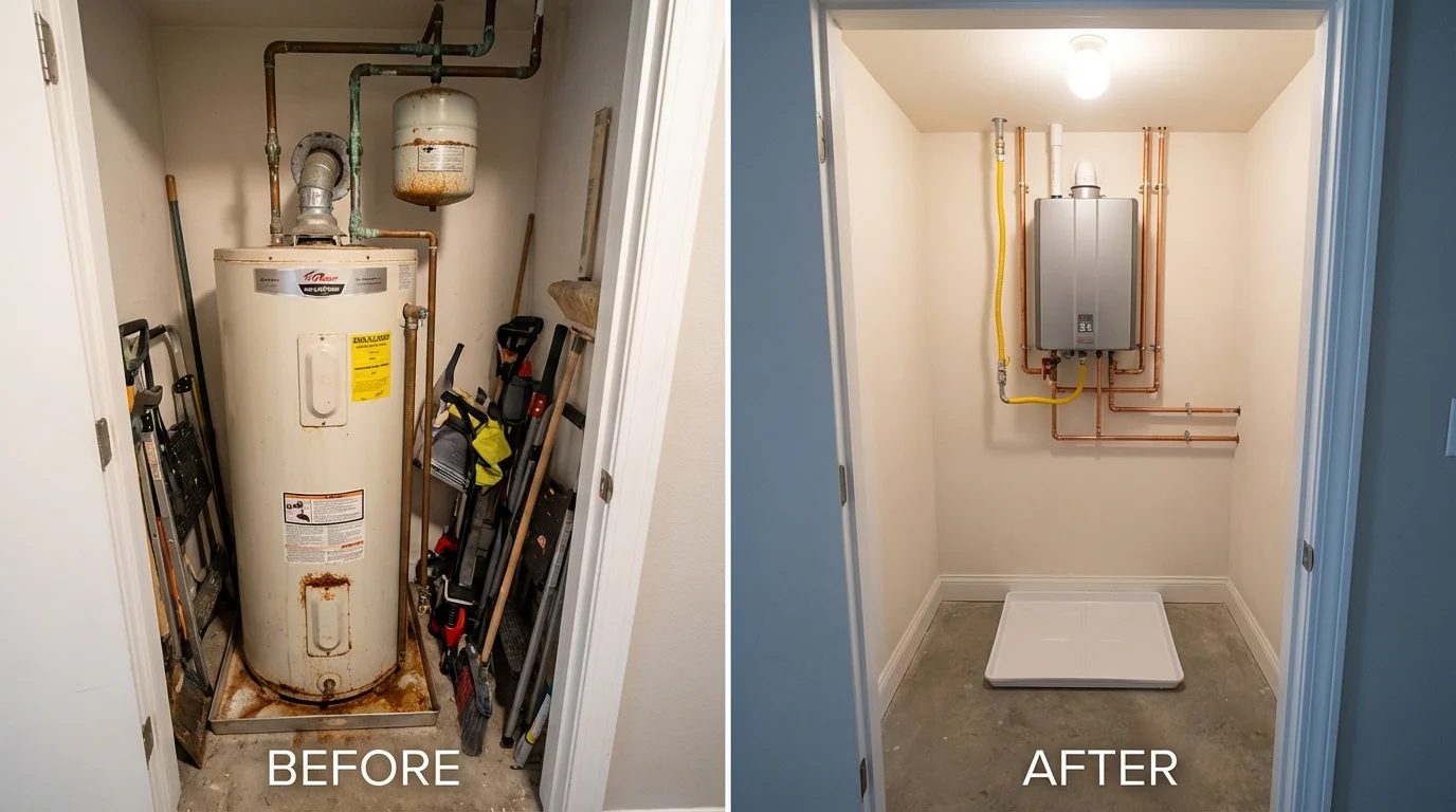 Tank water heater versus wall-mounted tankless unit comparison for Nolensville, TN homeowners