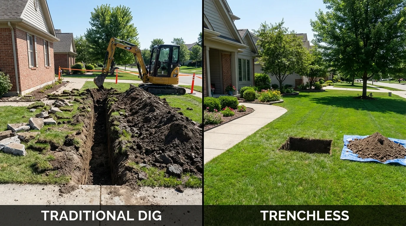 Trenchless sewer repair with minimal yard damage versus traditional excavation in Nolensville, TN